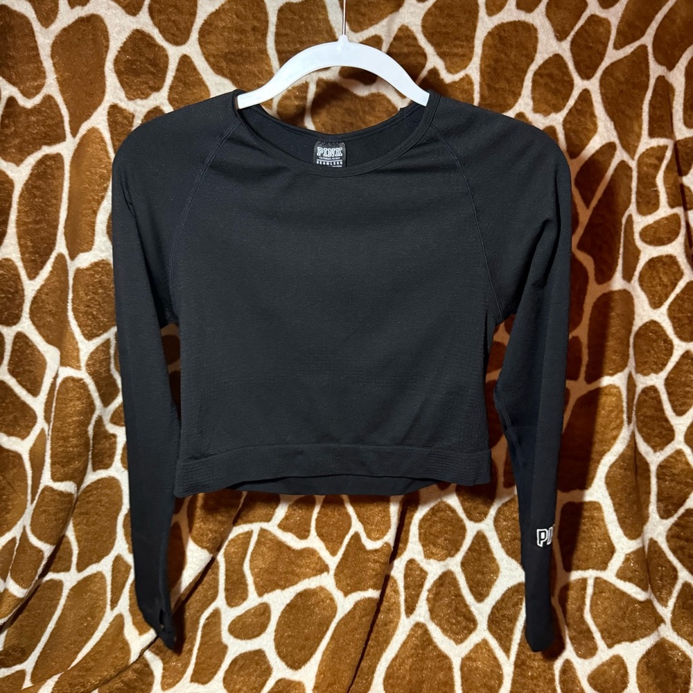 PINK Victoria's Secret Black Long Sleeve Crop Top